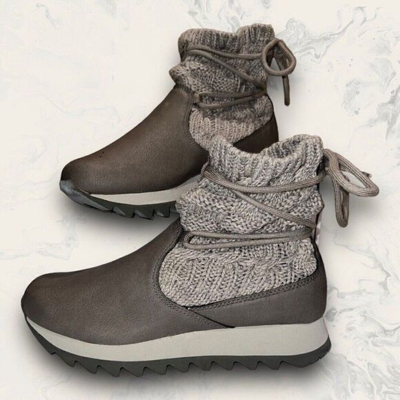 Merrell Alpine Pull On Brindle Gray Vegan Leather Knit Boots Womens Size 7.5 - Picture 1 of 9